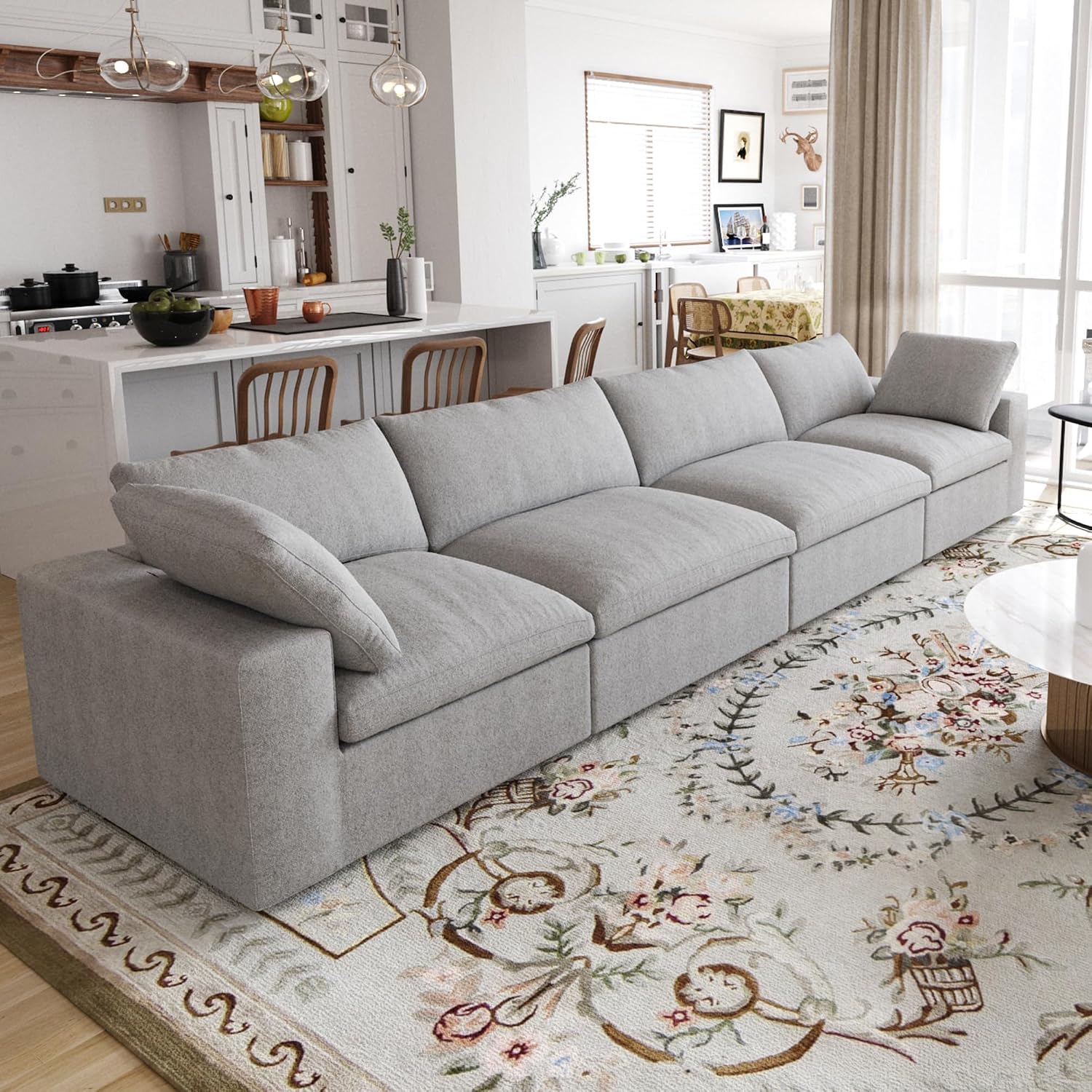 JACH 4-Seats Modular Sectional Couches for Living Room, Modern Convertible Sofa, Cloud Couch, Cushion Covers Removable, Soft Comfy Couch for Living Room Bedroom Apartment (Grey)