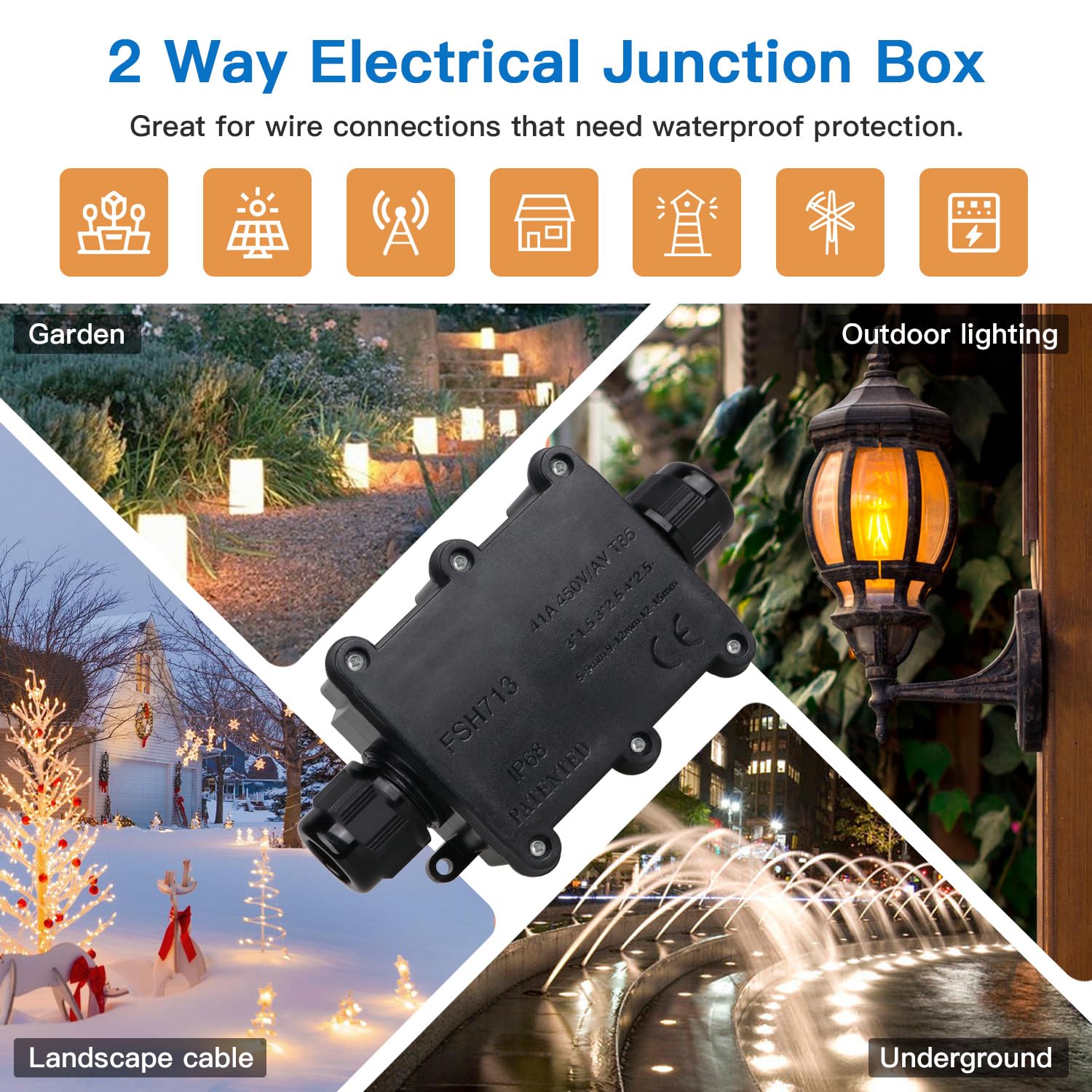 Helunsi 2 Pieces Waterproof IP68 External Junction Box, 2 Way Outdoor Junction Box, Underground Plug Line Coaxial Cable Connector Wire Range 5 to 15mm Electrical Power Cord Weatherproof Boxes - Black