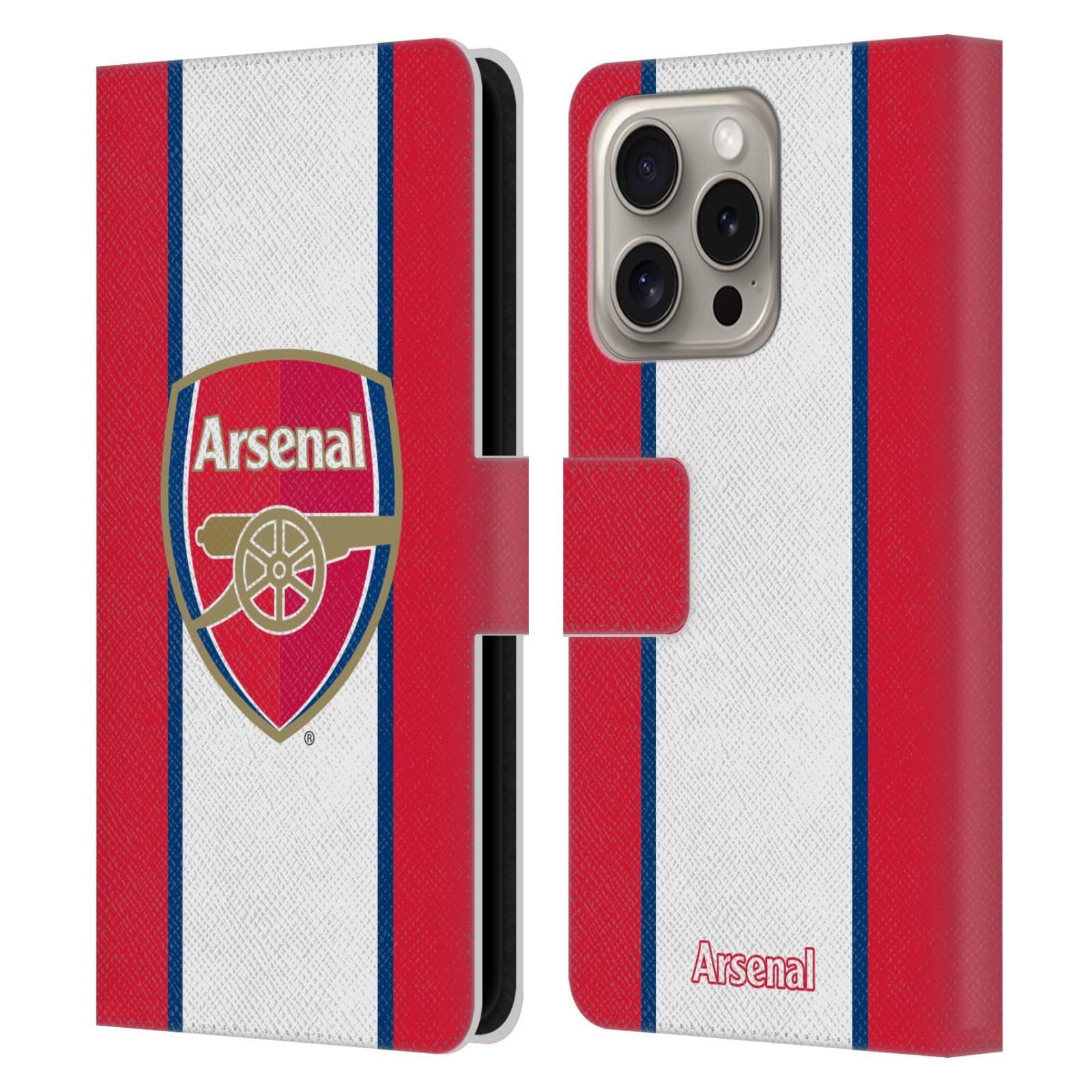 Head Case Designs Officially Licensed Arsenal FC Stripes 3 Crest 2 Leather Wallet Case Compatible With Apple iPhone 16 Pro โ image 1