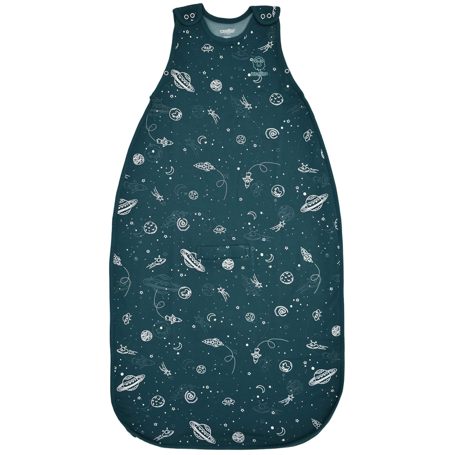 Woolino 4 Season Toddler Sleeping Bag, Merino Wool and Organic Cotton Baby Sleep Bag Sack, 2-4 Years, Space (Glow In The Dark)