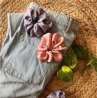 Satin Hair Scrunchies, Ponytail Holders, Premium Fabric, Set of 2 (Blue and Pink) Price In India
