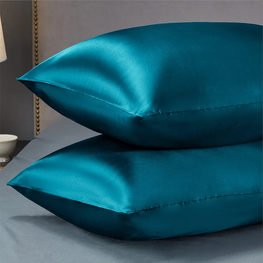 Bedsure Satin Pillowcase for Hair and Skin Queen Teal Silk Pillowcase