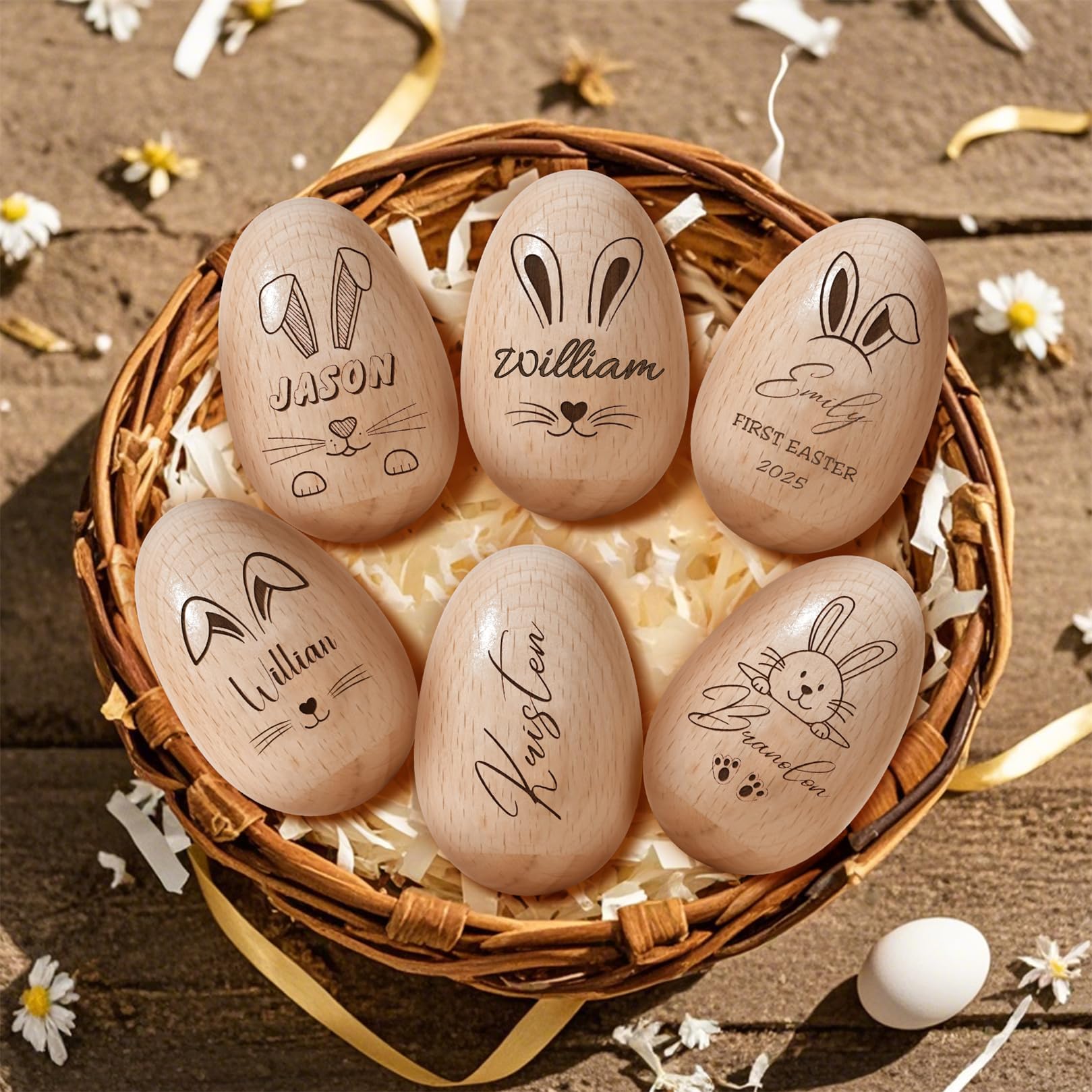 2025 Personalized Easter Egg Shaker Multiple Styles Custom Wooden Musical Engraved Shaker Eggs Gifts for Family Friends Personalized Easter Egg Party Decorations