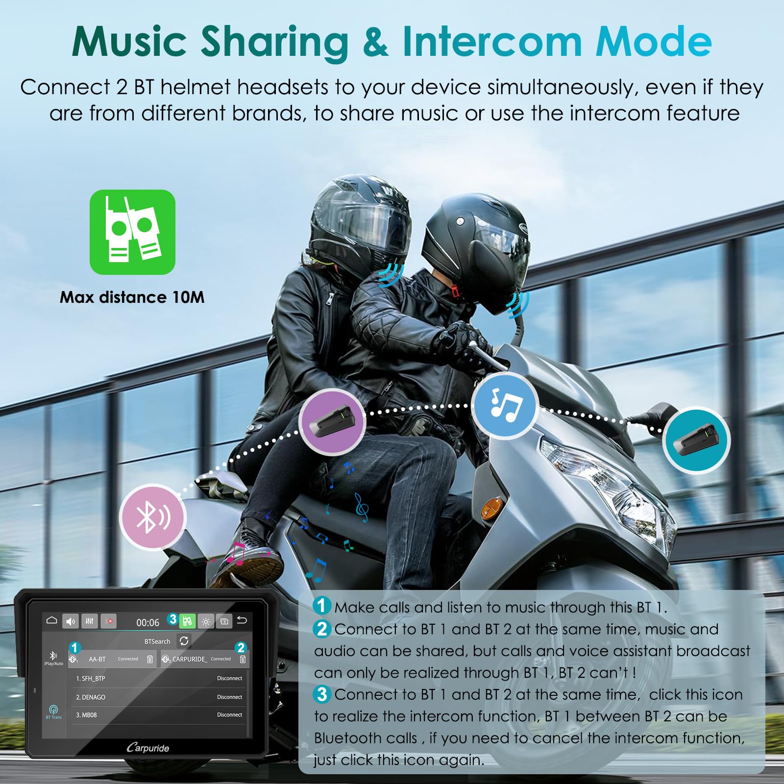 Carpuride W502S Pro - GPS inalámbrico para Motocicleta, Carplay/Android Auto, Pantalla táctil Impermeable de 5", con Soporte BM05, Bluetooth Trans, Mando a Distancia con Cable y navegación - 4