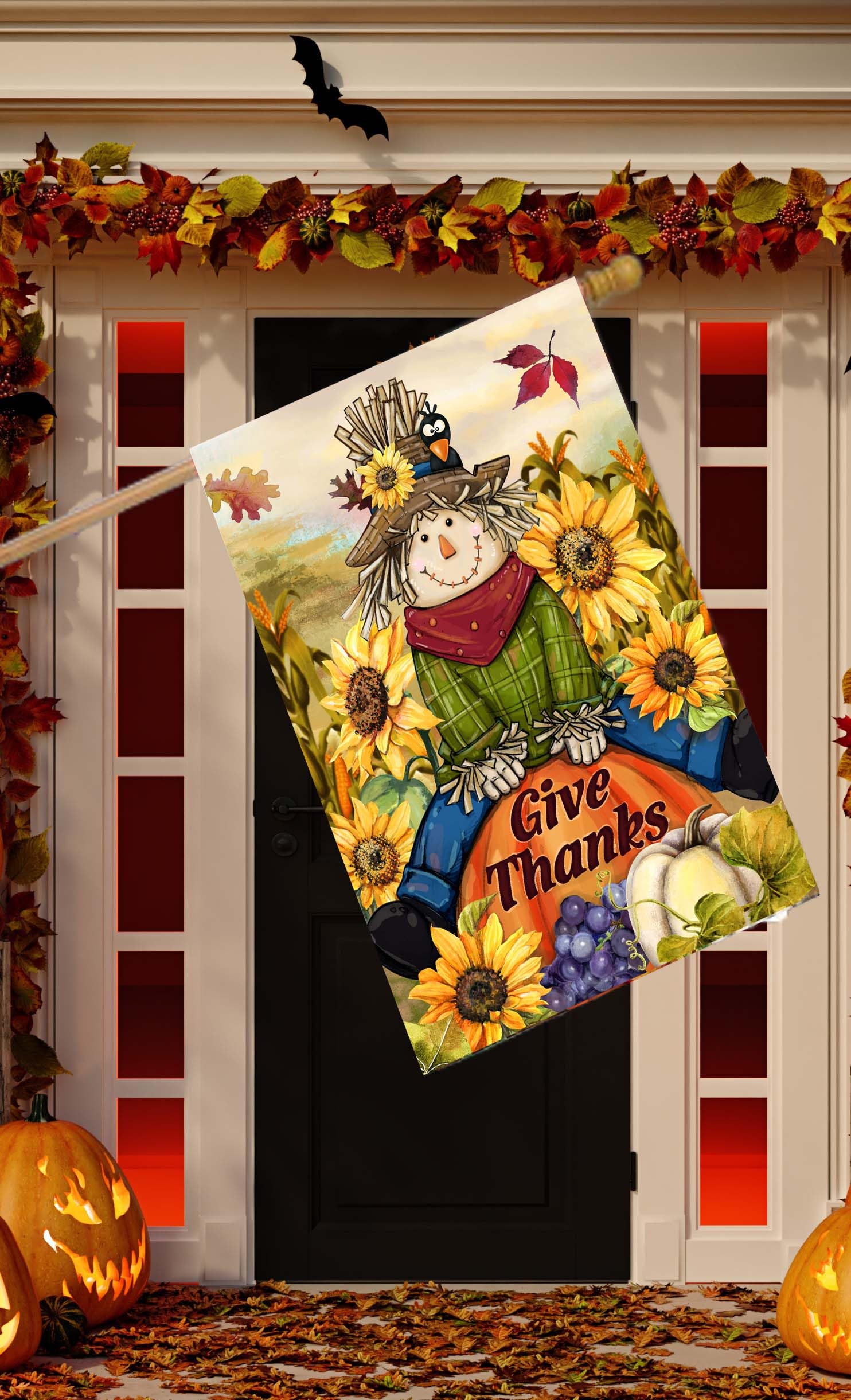 Vogelscheuche-Kürbis Gartenflagge – Herbstdeko Für Veranda & Haus Im Bauernhaus-Stil