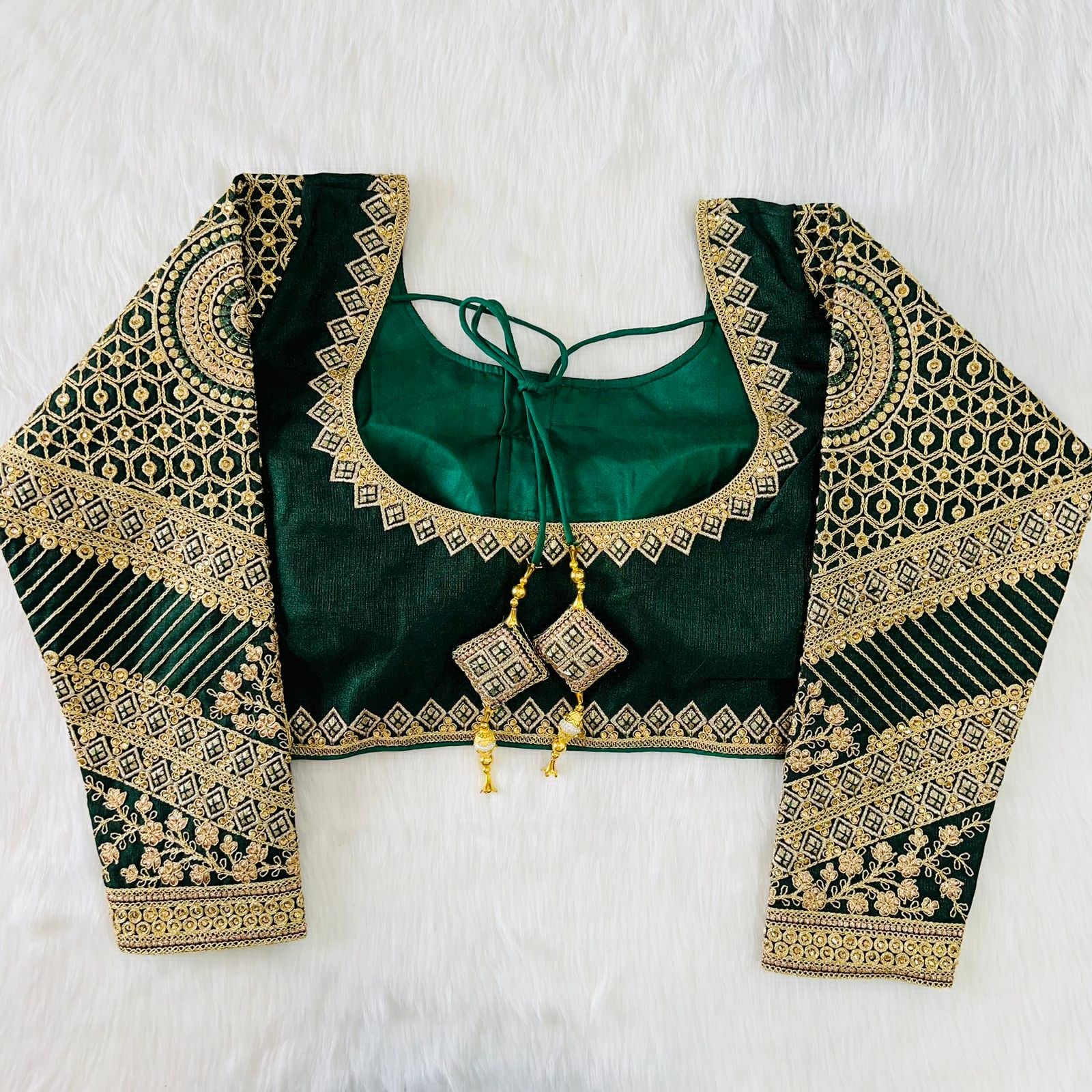 Vihu Fashion Women's Fancy Readymade Heavy Coding Embroidary Worked Full Sleeve Green Saree Blouse(Vrinda Green_38)
