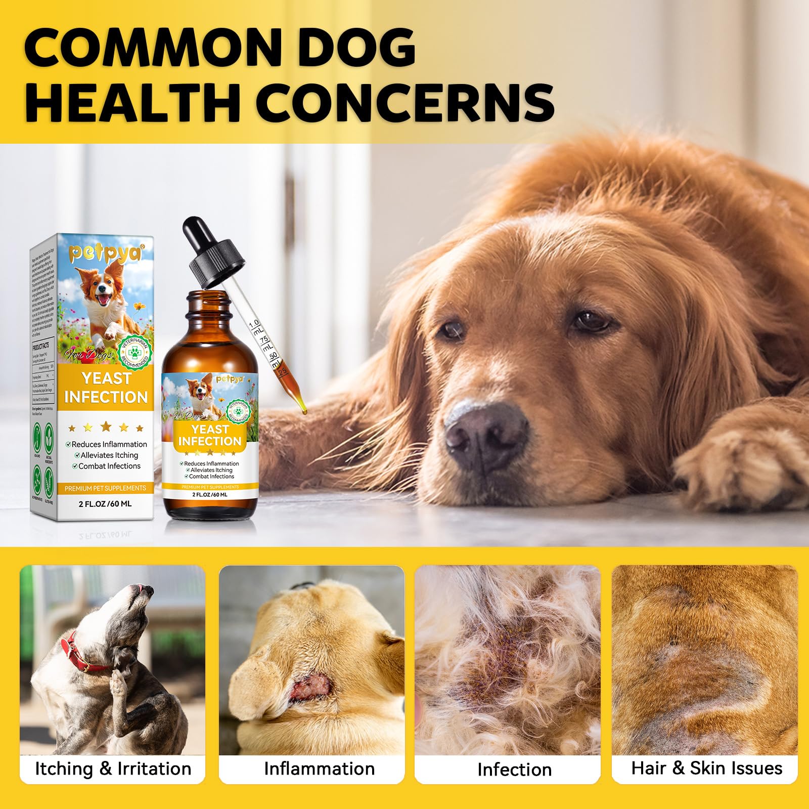Hefe Infektion Bei Hunden, Lindert Juckende Hundehaut, Anti-Allergie, SäUre Basen Gleichgewicht Wiederherstellen, NatüRliche Inhaltsstoffe, Verbessert Die ImmunitäT 60ml