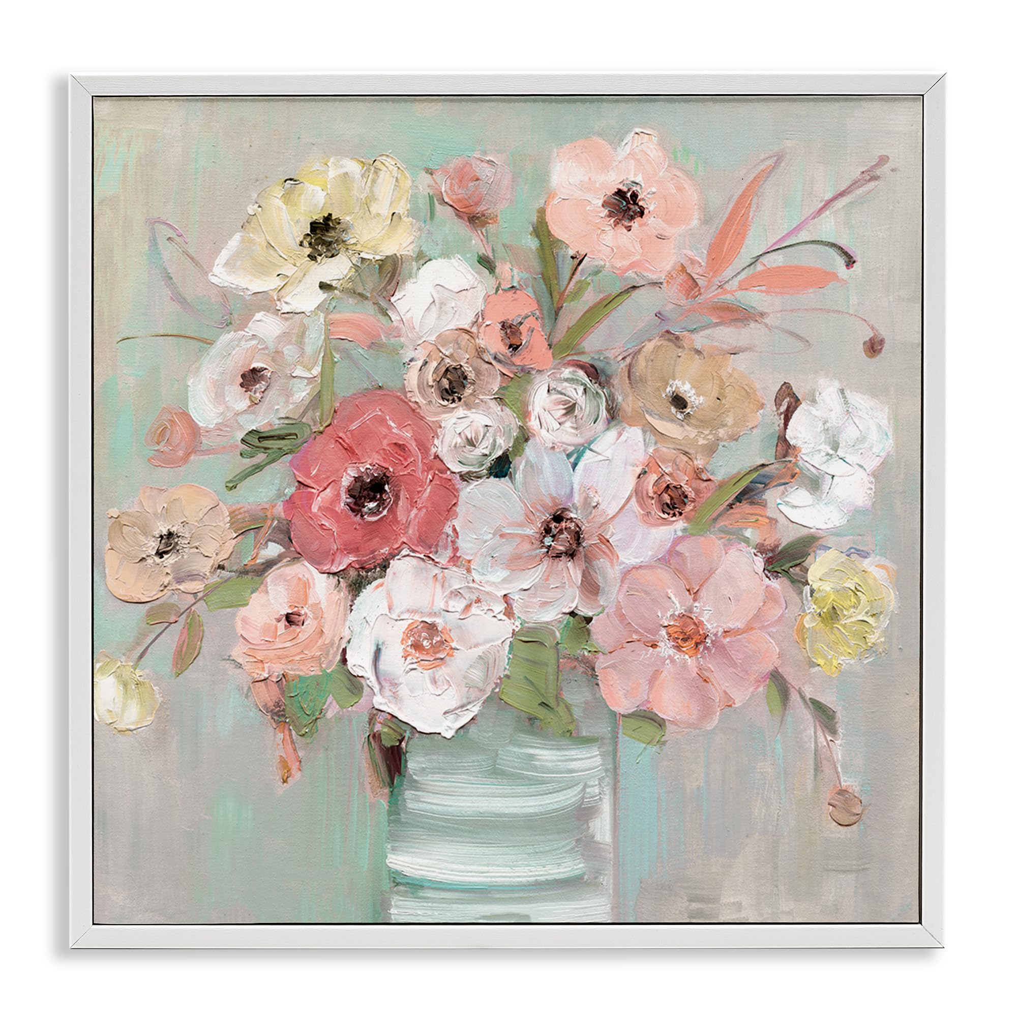 Stupell Industries Coastal White (Textured) Pastel Peony Bouquet Floral, 17 X 17 Inch Framed Giclée Print