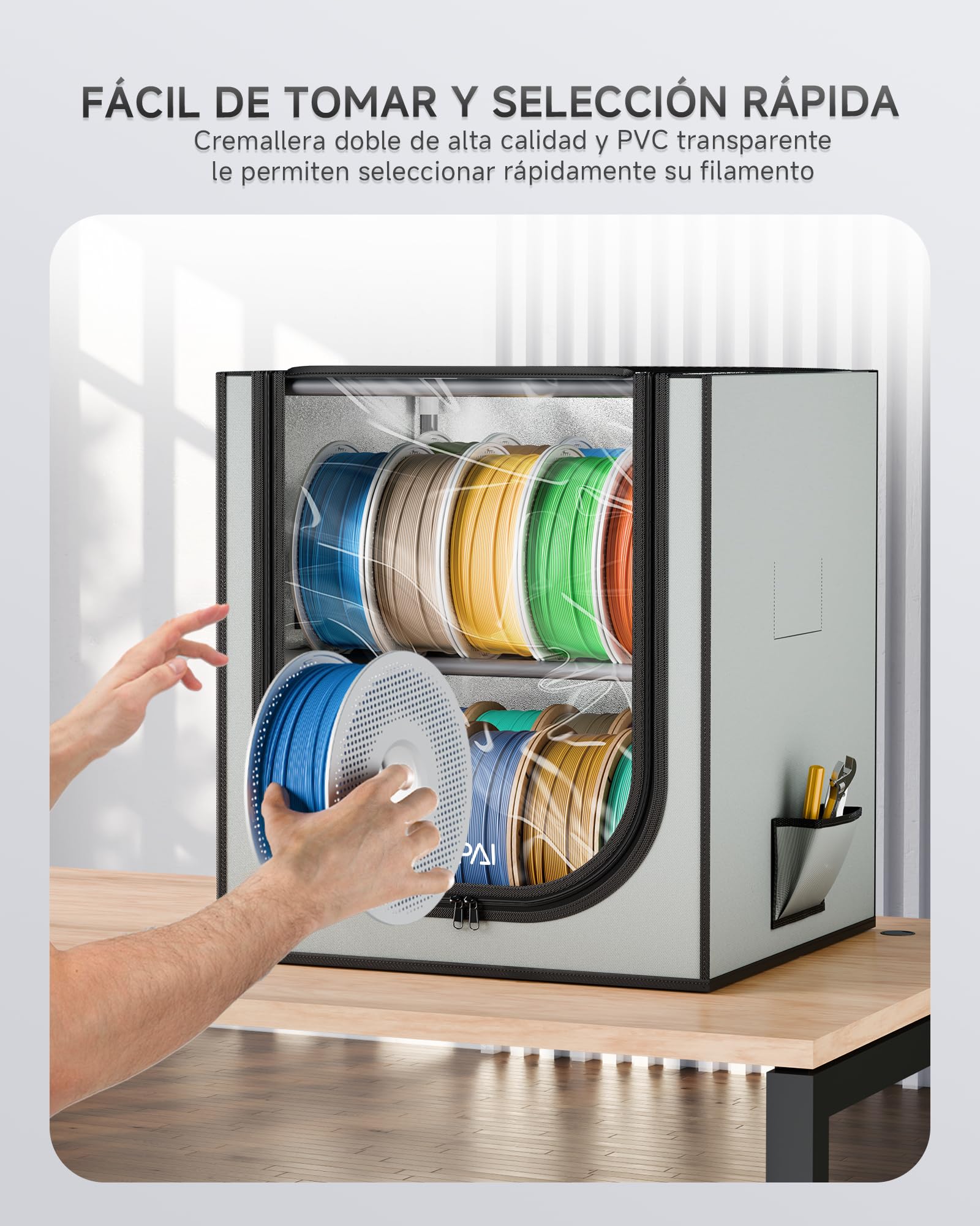 YOOPAI Caja de almacenamiento de filamentos para impresora 3D con desecantes, estante de almacenamiento de filamentos de metal de 2 niveles con cubierta de tela, capacidad para hasta 24 rollos de