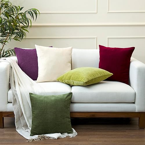 Miniatura 7 de Encasa - Juego de 2 fundas de almohada de felpilla gruesa, color natural, (16 x 16 pulgadas) (15.7 x 15.7 in), fundas de almohada cuadradas