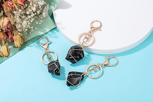 Miniatura 3 de Jovivi Llavero de piedra de cristal de cuarzo natural crudo envuelto en alambre irregular con piedras preciosas curativas para mujeres y hombres