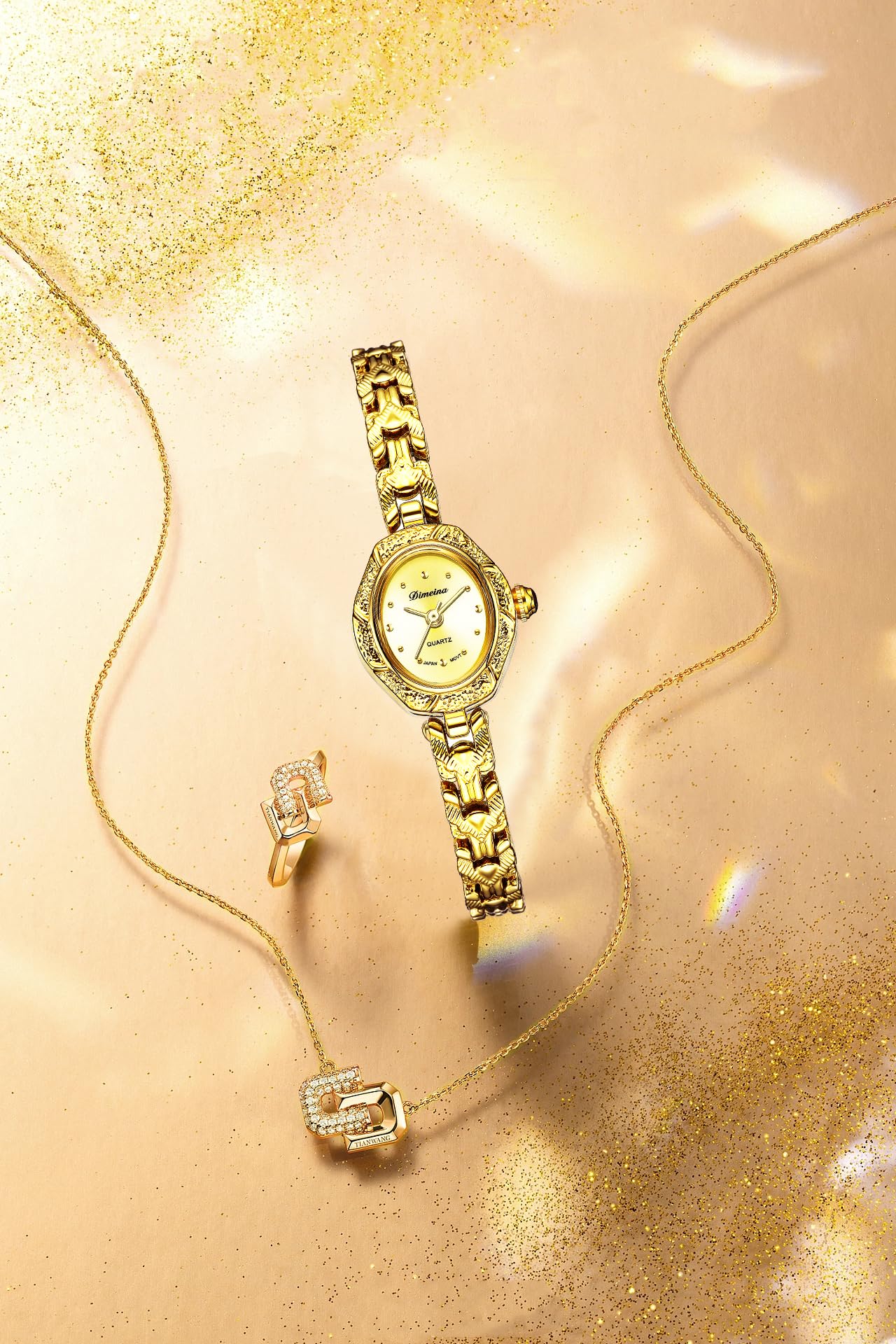 FORSINING Relojes de oro para mujer, vintage, relojes de pulsera de acero inoxidable, delicado y pequeño hexagonal para mujer, pulsera