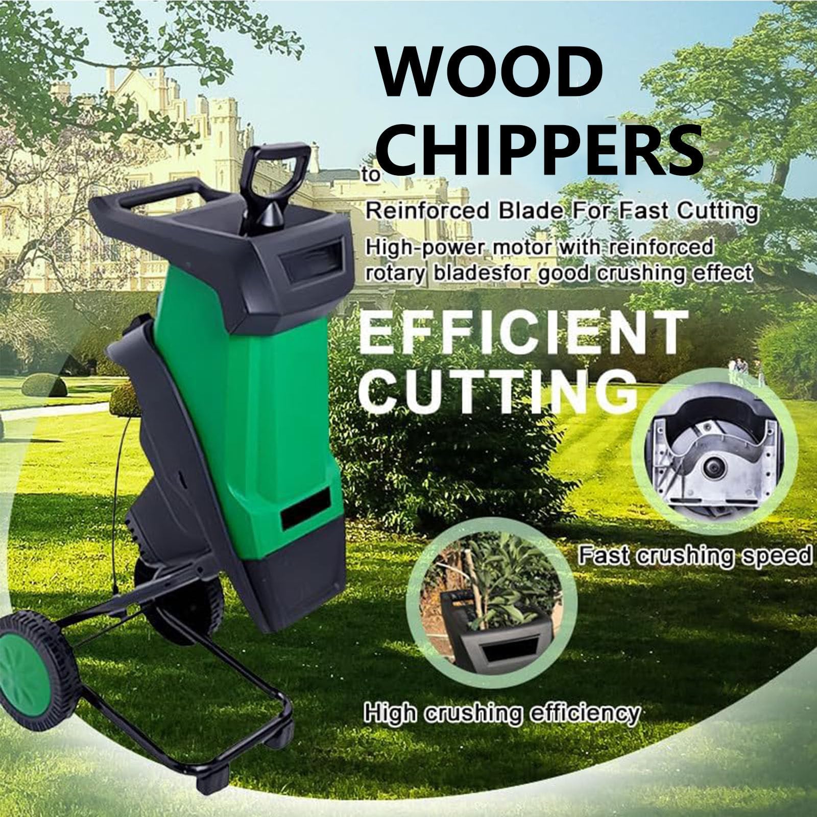 Biotrituratore Elettrico Portatile da Giardino,Sistemas di Lame Rotanti 2400W