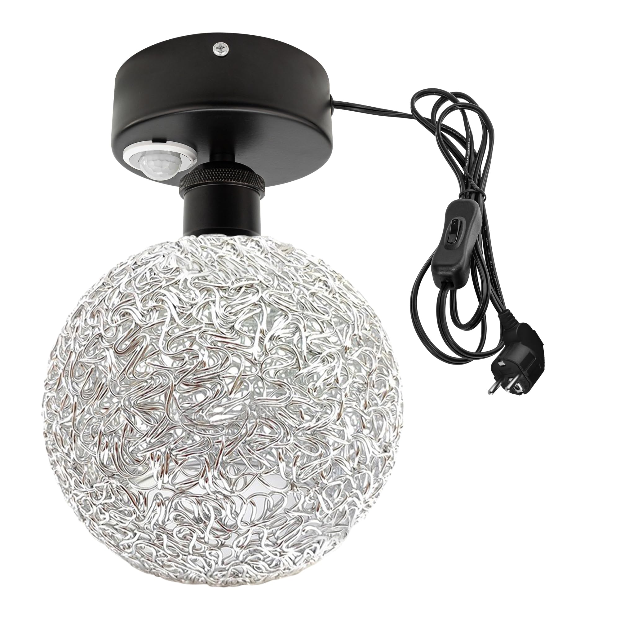 Lampada da soffitto con sensore di movimento interno, lampada da soffitto in ferro industriale, sensore di movimento radar con cavo da 4,5 m e portalampada E27, per corridoio, bagno, scale,