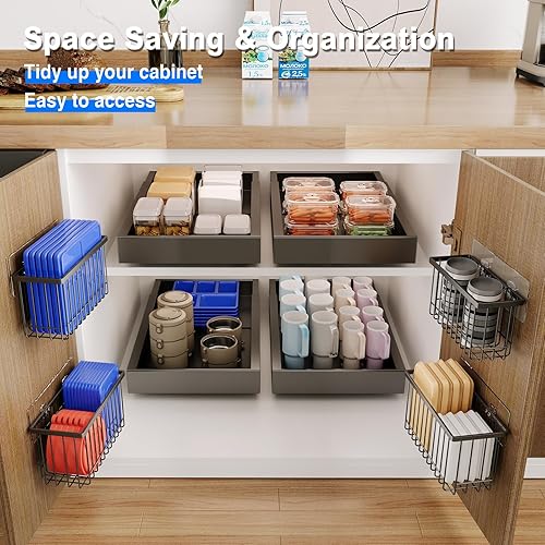 Miniatura 3 de Paquete de 3 organizadores adhesivos para puertas de gabinete, organizadores de tapa dentro del gabinete, contenedor de alimentosvasos, organizador