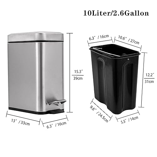 Miniatura 2 de CAMTCHER Combo de cubo de basura delgado y cepillo de inodoro acero inoxidable 13 galones  5 litros cubo de basura pequeño con escalón rectangular