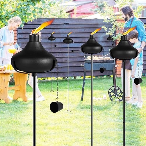 Miniatura 2 de Juego de 6 antorchas de jardín de 24.5 onzas, antorchas de metal para exteriores, antorchas de citronela mejoradas de 55 pulgadas con estaca de