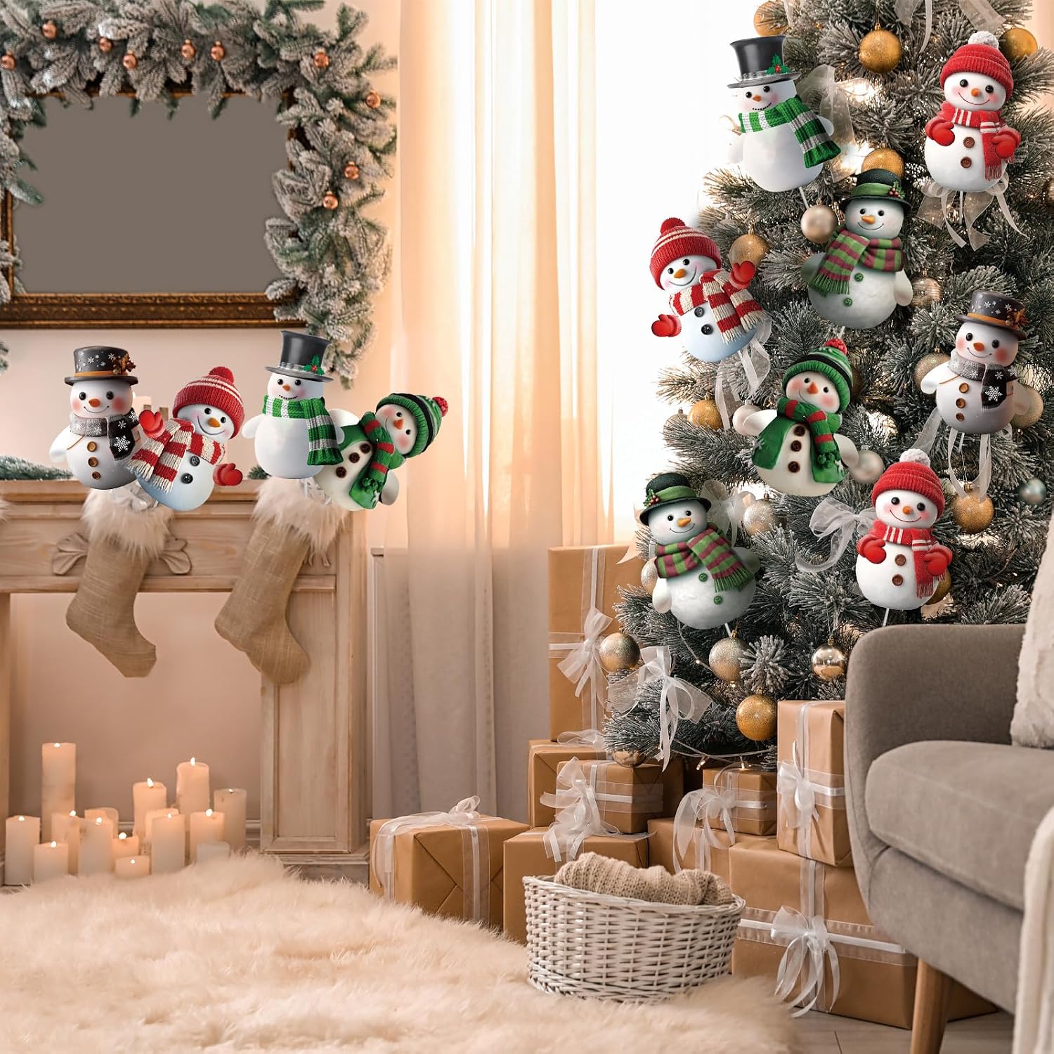 Giegxin 12pcs 10 x 8 Inches Snowman Christmas Tree Picks Flat Snowman Christmas Decor with Sticks Cute Ornaments for Xmas Tree Topper Home School Office Garden Patio Winter Vase Holiday