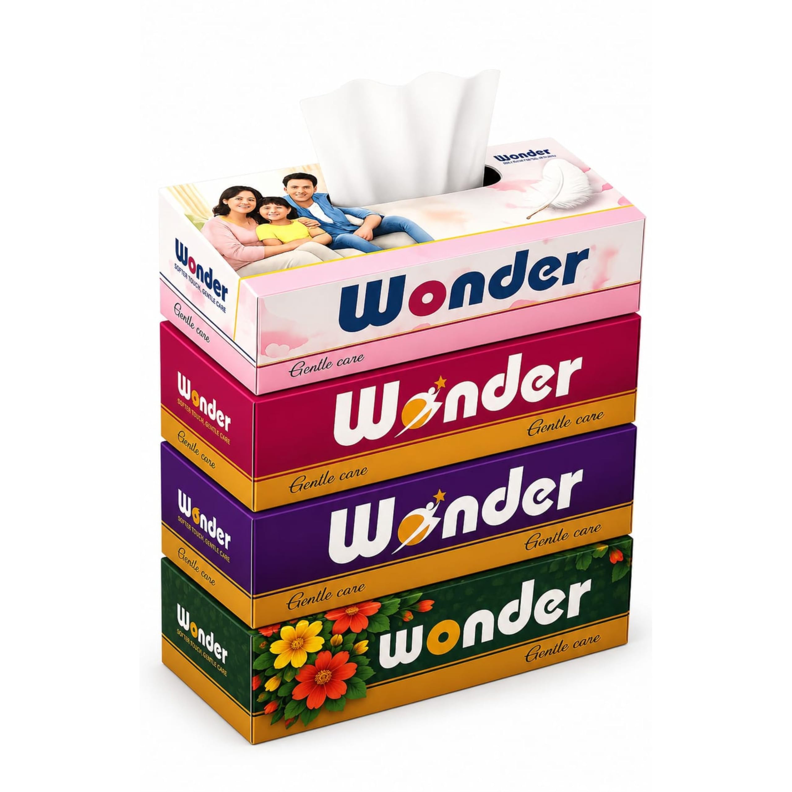 Wonder Premium Facial Tissue Gentle Care Pack of 4, 320 Pulls | Thicker & Stronger, Soft on Skin, Perforated Box, Daily Use Tissues-image-48