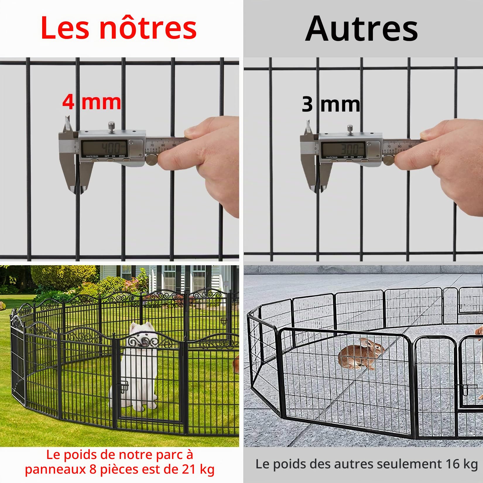 Parc Chien Intérieur XXL Modulable: Enclos Chien Extérieur en Médal Pliable avec Piquets de Fixation 8 Panneaux 80 x 63cm Noir