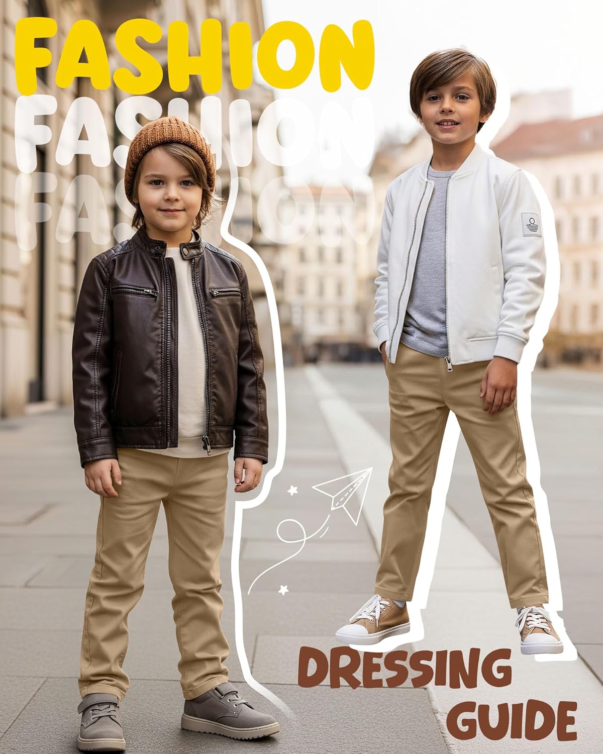 3 Pack Boys' School Uniform Pants 6-14Y Elastic Waist Stretch Youth Trousers with Pockets Straight Fit for Kids