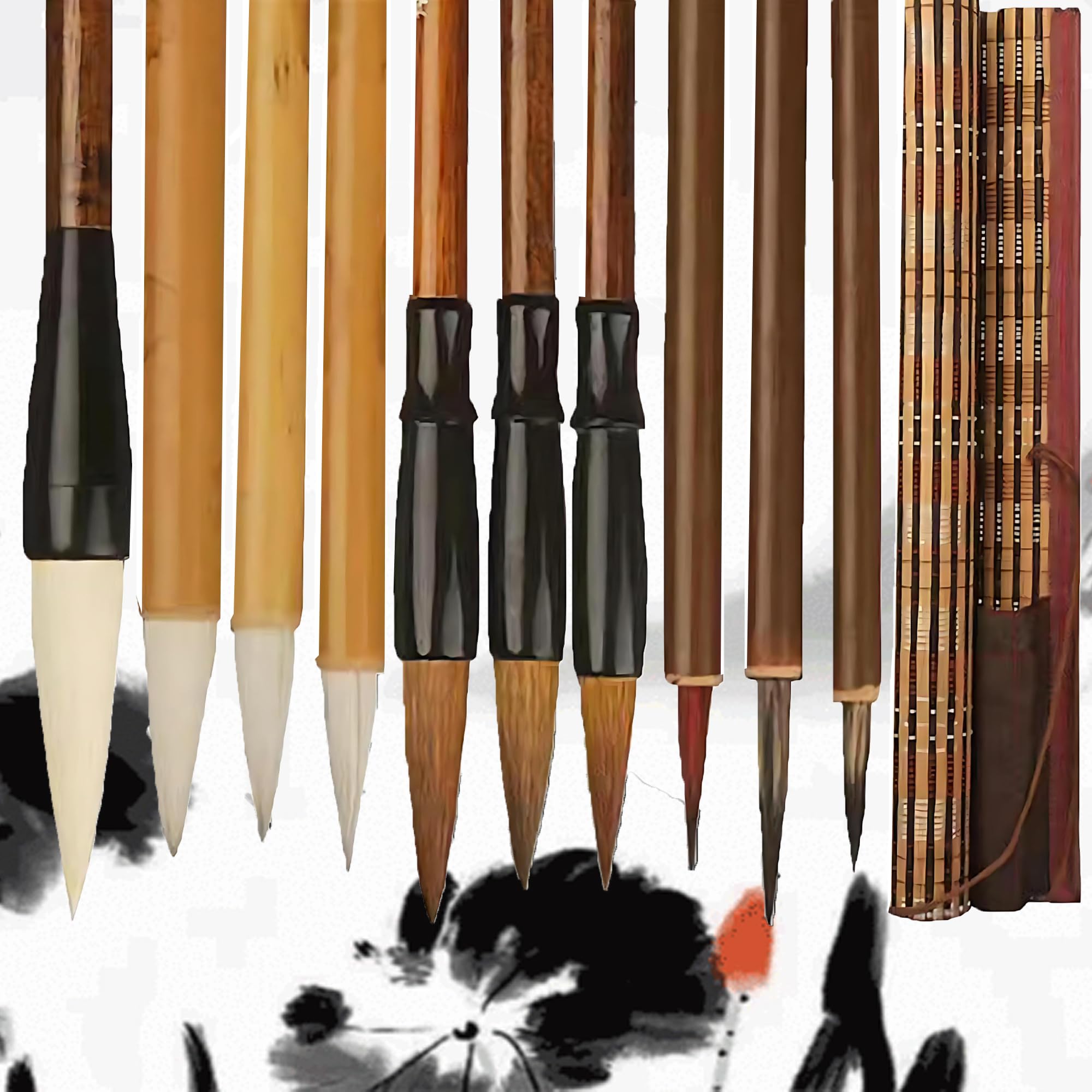 10 PCS Calligraphy Brush, Brush Set Beginner, Excellent Chinese Calligraphy Brush, Ink Painting Writing Art Drawing Pro Paint Brushes Set, Mixed Sizes, Suit Watercolour Painting