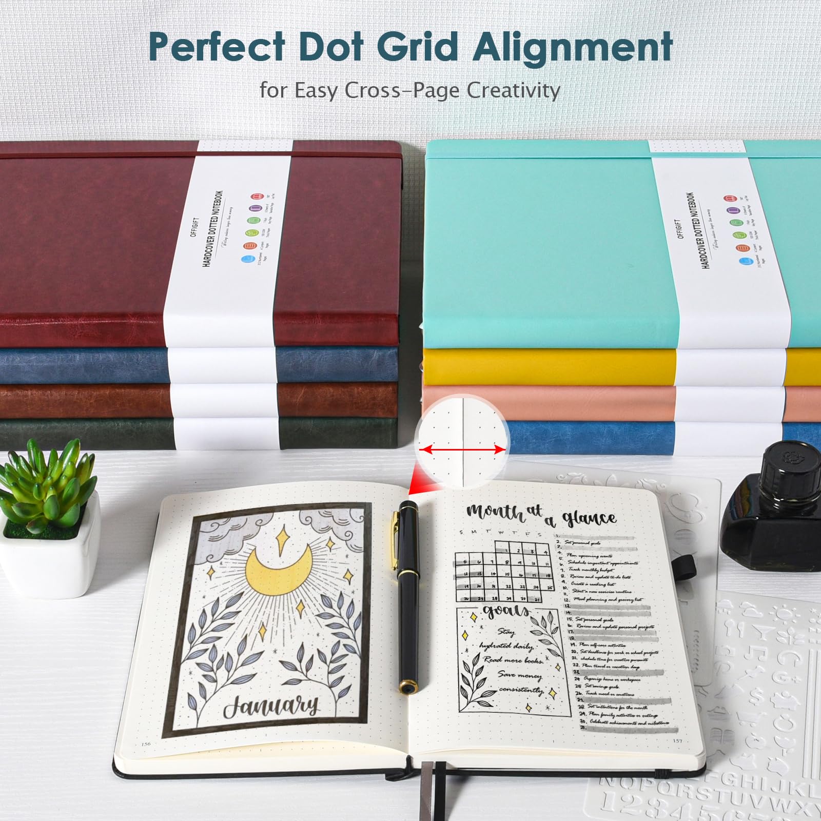 Paquete de 5 cuadernos de viñetas punteadas, 312 páginas numeradas a granel, 100 g/m², papel sin sangrado, diario de cuero de tapa dura, juego de cuadernos de puntos para mujeres y hombres, oficina