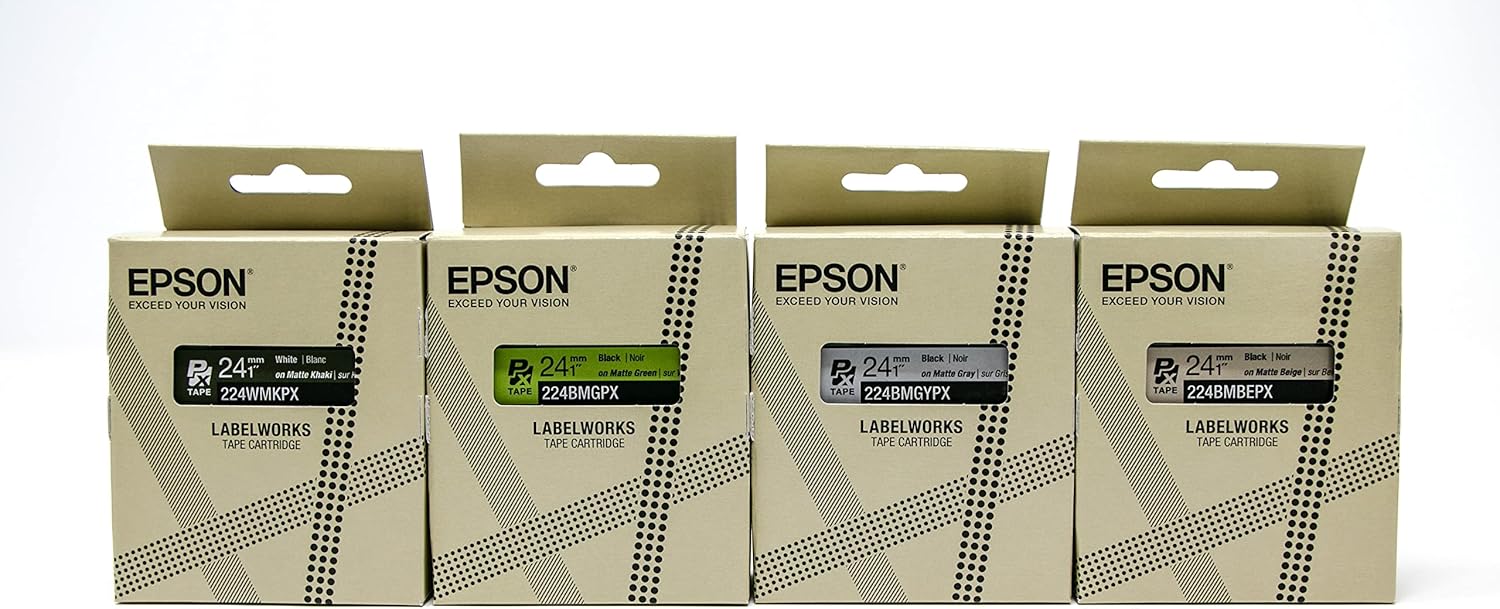 Epson LabelWorks Safari Bundle - 5 1" Label Tapes - 224WMKPX, 224BMGPX, 224BMGYPX, 224BMBEPX