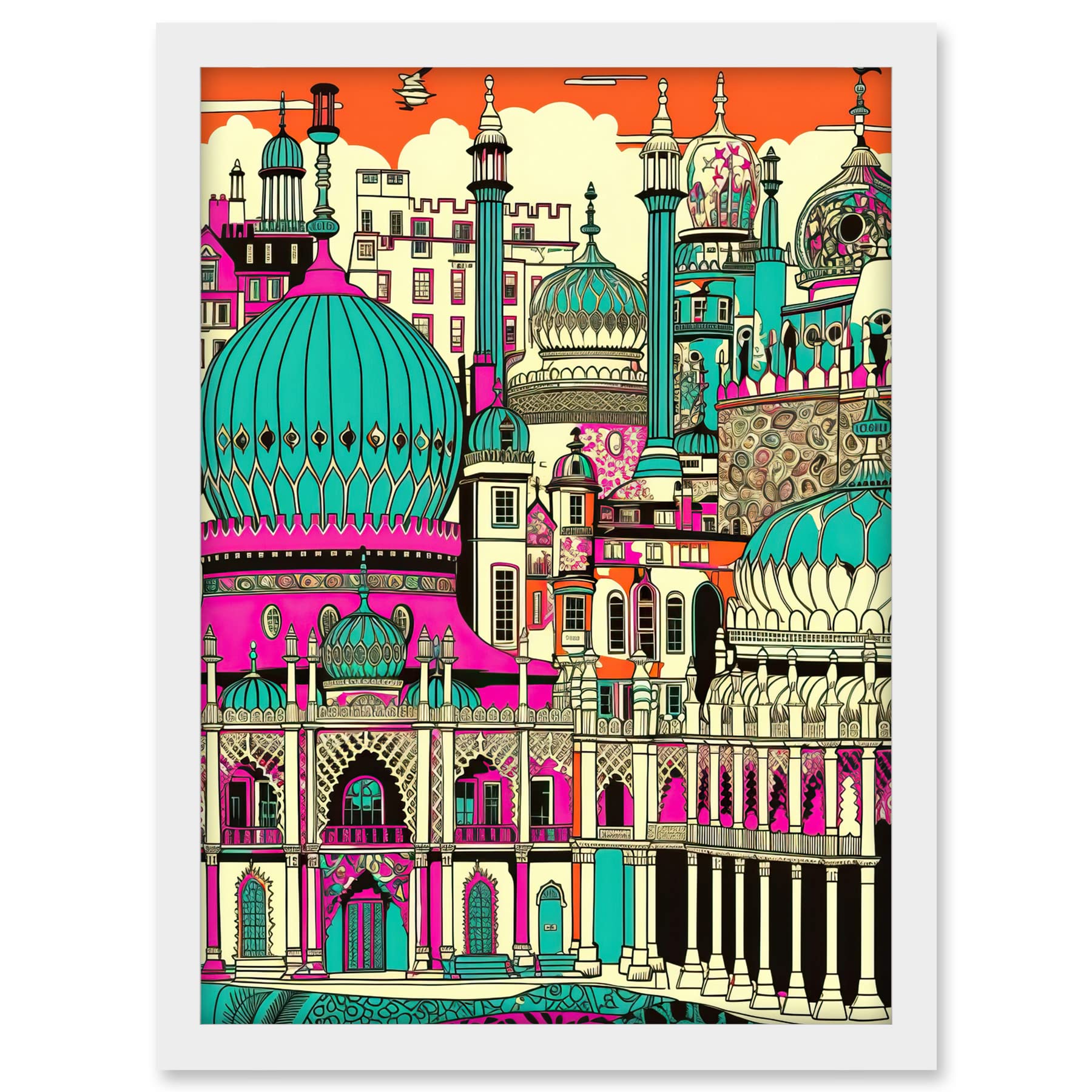 Artery8 Brighton Royal Pavilion Palace Vibrant Detailed Artwork Framed A3 Wall Art Print