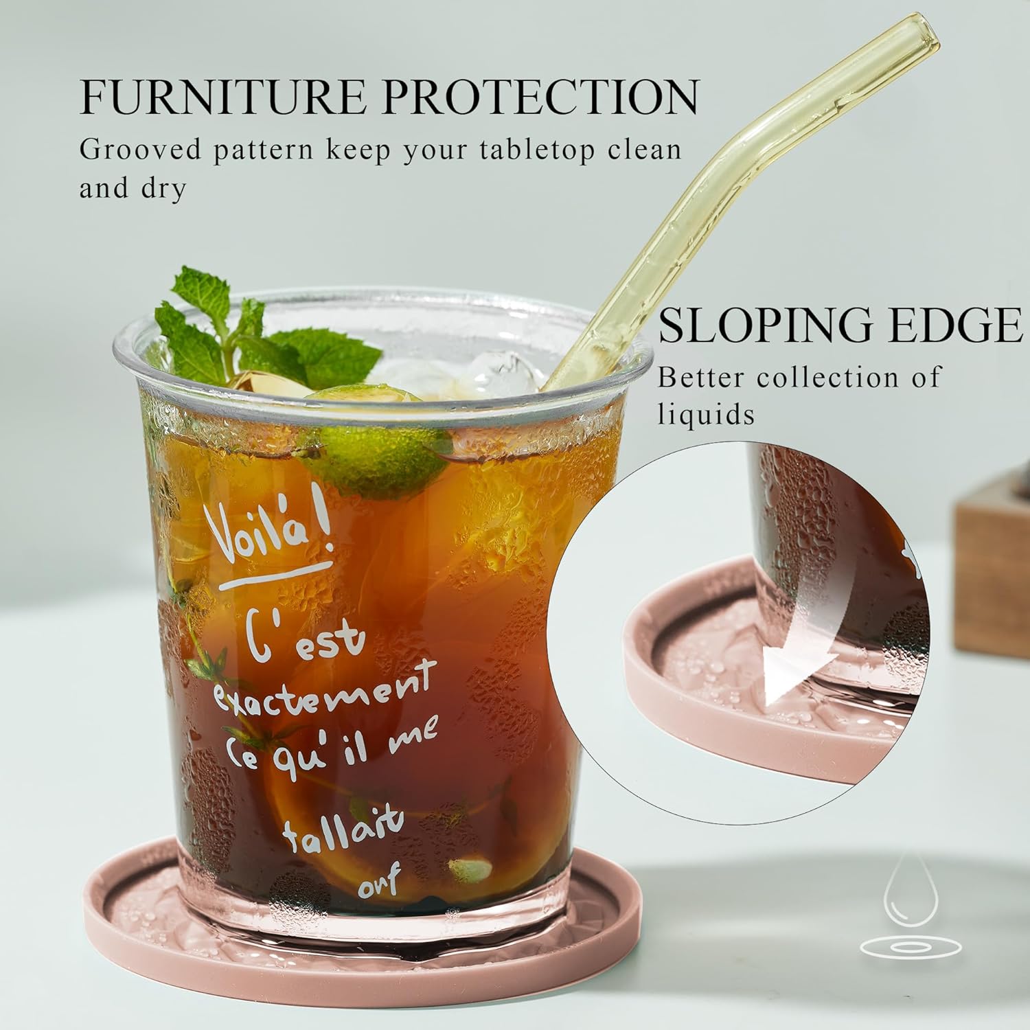 Silicone Coasters for Drinks[2 Pack for Office]- Cup Mat for Tabletop Protection-Non-Slip, Non-Stick, Coffee Table Decor, Great Gift for Any Occasion, Pink - Image 3