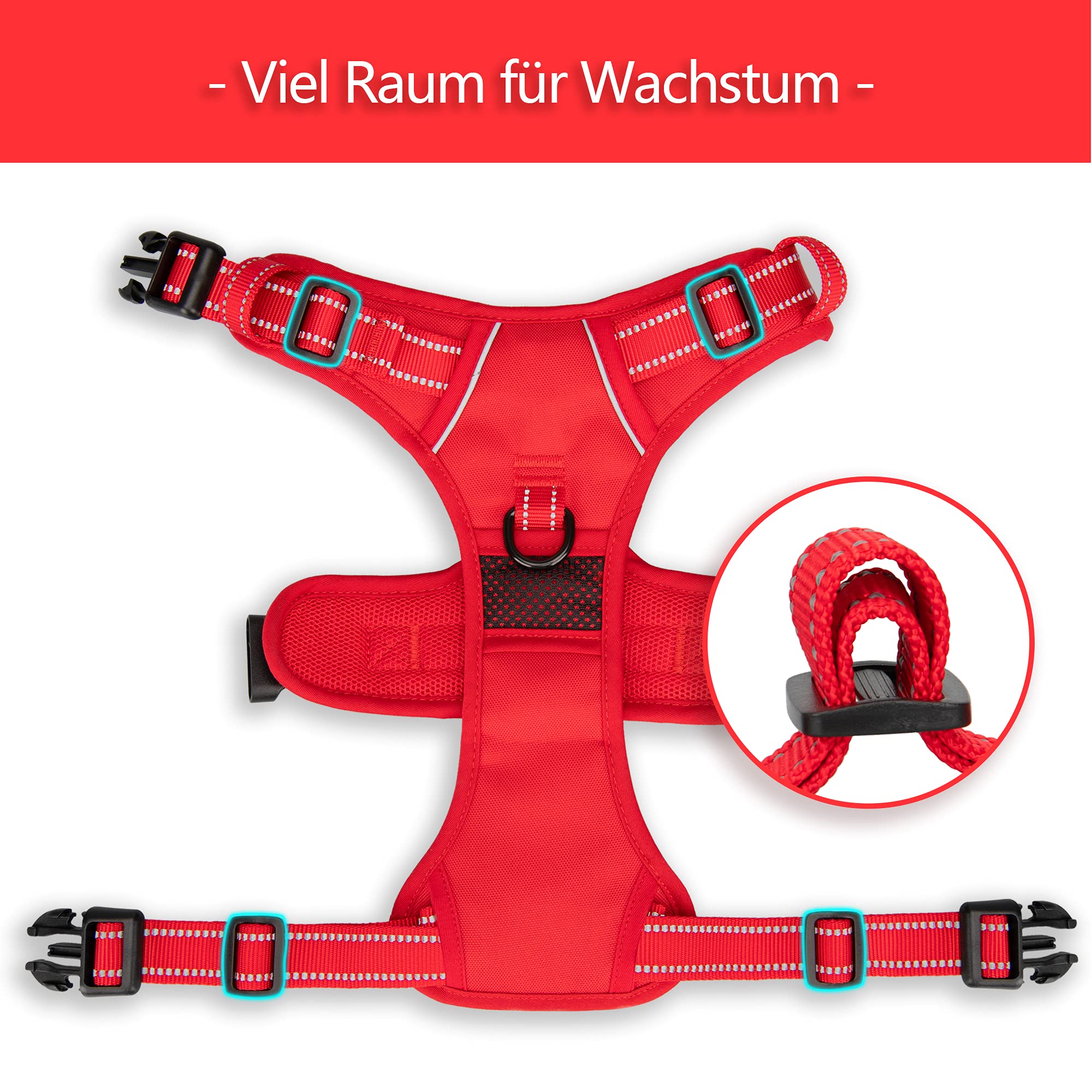 PoyPet No Pull Imbracatura riflettente per cani senza choke, gilet morbido imbottito con impugnatura Easy Control (rifinitura rossa)