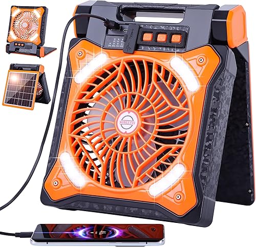 Ventilador solar recargable con batería solar recargable con linterna LED, banco de energía plegable, ventiladores personales USB para viajes al