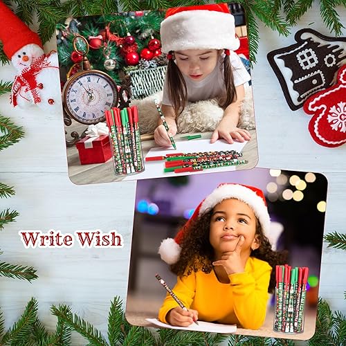Miniatura 5 de 48 bolígrafos de Navidad a granel, bolígrafos de Navidad surtidos de tinta a cuadros rojos y verdes de 0.028 in, juego de bolígrafos navideños para
