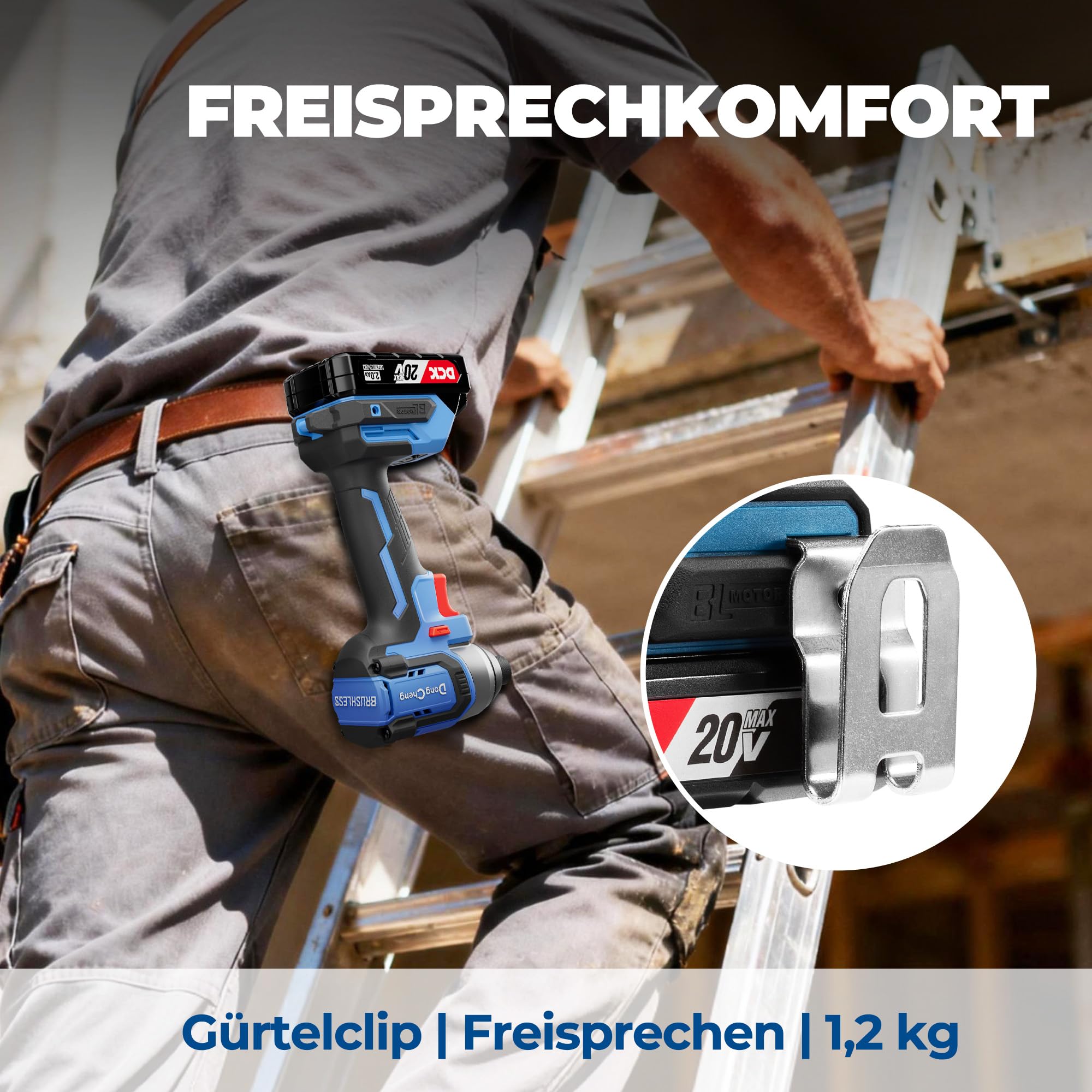 Dong Cheng Brushless Akku-Schlagschrauber 20V, 165Nm, Softstart & Selbstschneidmodus, 3-Gang, LED, inkl. 2.0 Ah Akku & Ladegerät, Bit-Set + Stecknuss-Set，ideal für Holz, Metall, Heimwerker