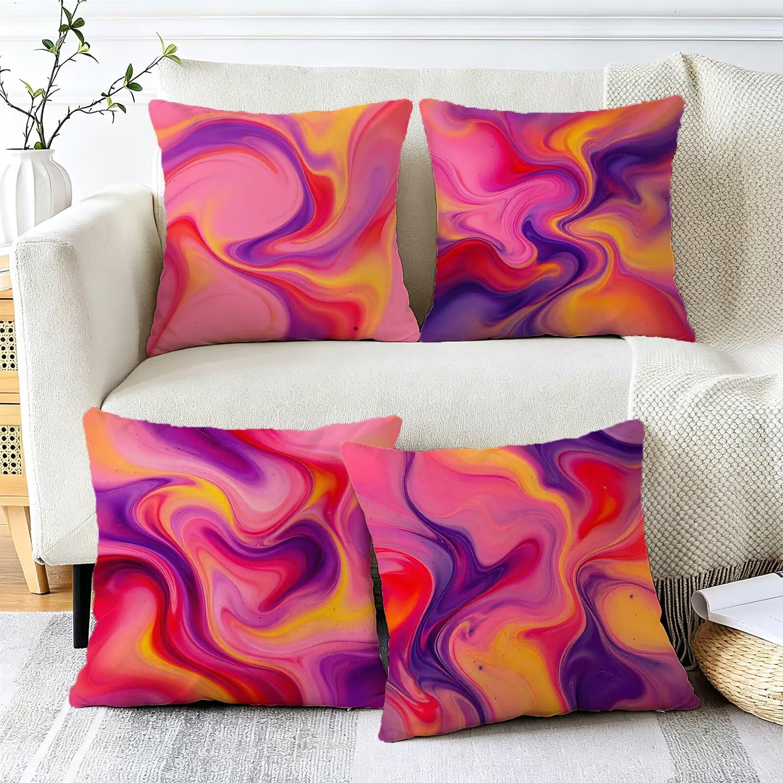 Rosa Federe Cuscini Divano 60x60cm, Cuscini da Esterno Set de 4, Cod-134 | Lin Copricuscini Decorativi Letto Arredo, per Letto, Soggiorno, Giardino, Esterno, Casa Decorazione Set di 4 Naturale