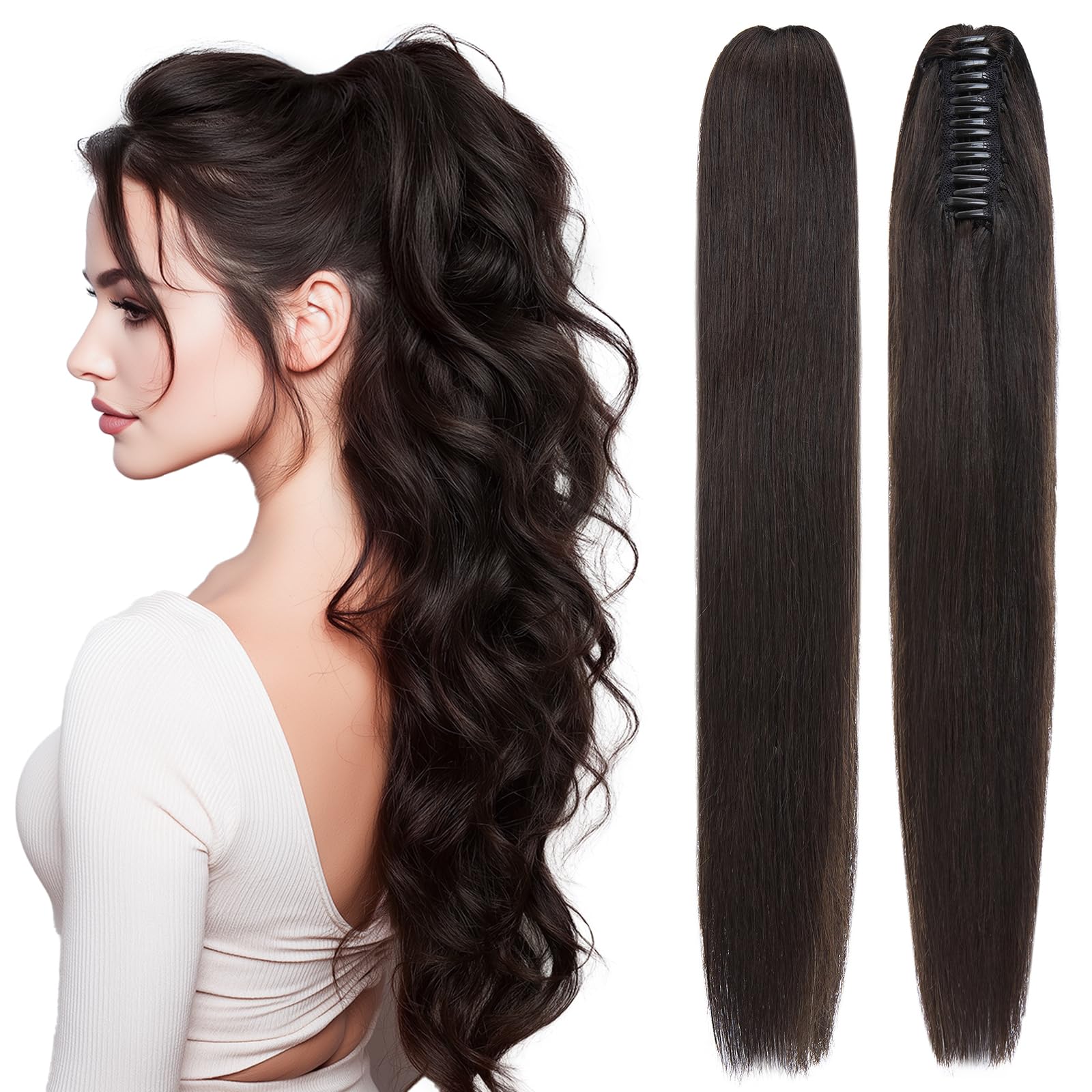 SEGOHAIR Human Hair Ponytail Extension with Claw Clip, Natural Look, Soft, 14"-22", More Colors Options for Women, Ideal for Dates, Weddings, Parties,