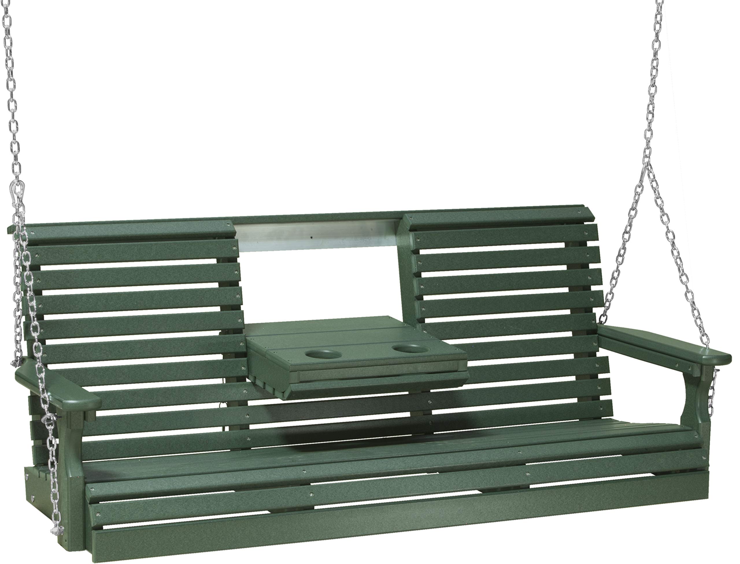 LuxCraftRollback 5ft Recycled Plastic Plain Porch Swing with Flip Down Center Console