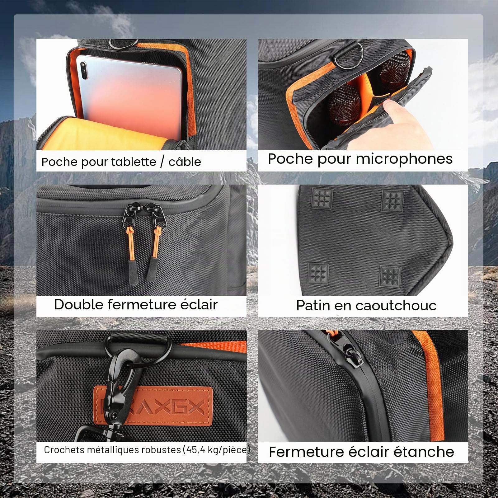 Sac à bandoulière pour système de sonorisation EON ONE compact tout-en-un avec poches pour microphone, émetteur, tablette, cordon d'alimentation, accessoires de batterie de rechange (sac en nylon)