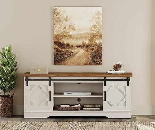 Miniatura 5 de WAMPAT Moderno soporte de TV de granja para TV de hasta 65 pulgadas con puerta corrediza de granero, centro de entretenimiento de madera de 23.6