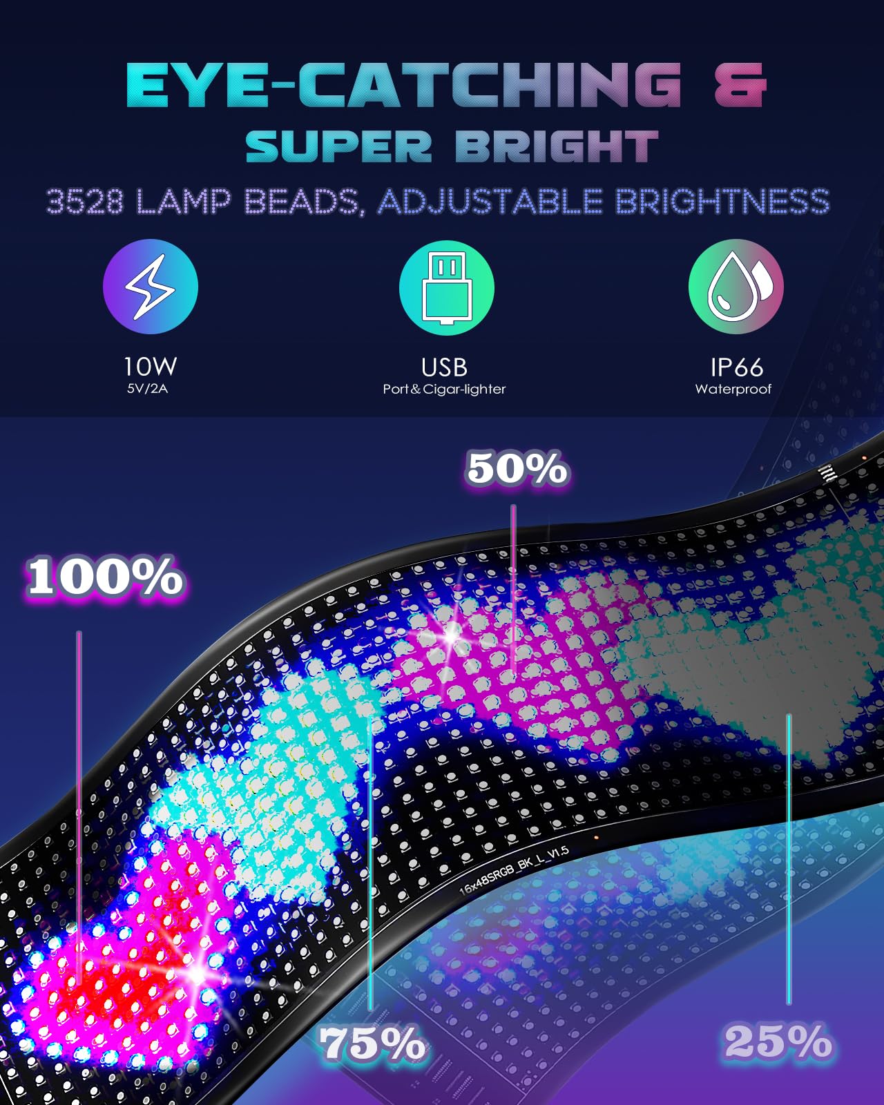 Pizarra LED programable USB 5V App Control de texto ajustable Animación Graffiti Super Luminoso Cartel Publicidad para Car Store Hotel (59x12 cm)