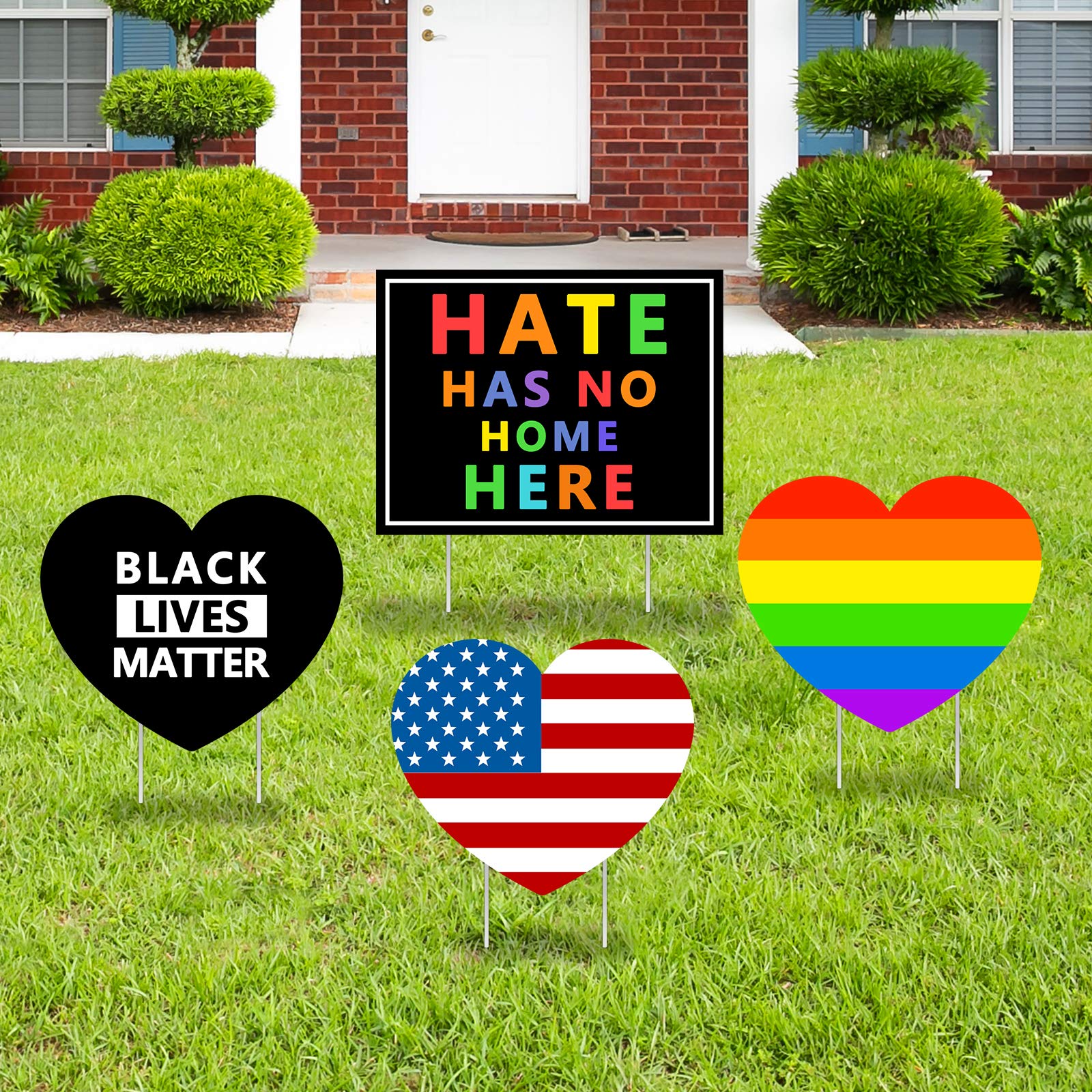 Hate Has No Home Here Yard Sign with Stakes-Black Lives Matter, Human Equality Yard Signs | Waterproof, Fade Resistant Ink - 4PCS