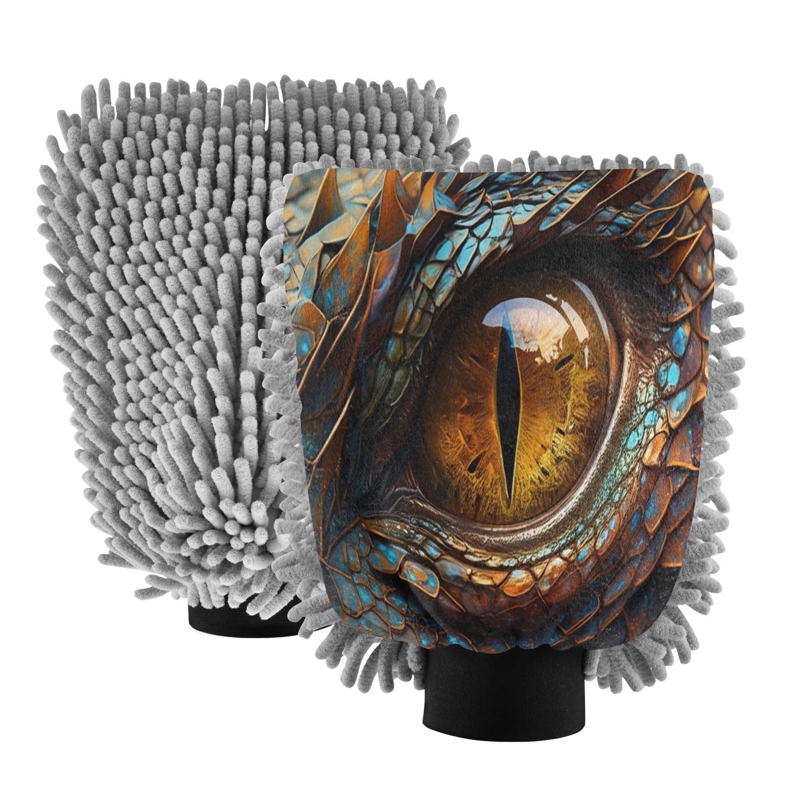 STAYTOP Dragon's Eye with Iridescent Scales Car Wash Mitt Microfiber, 2Pcs Scratch Free Lint-Free, Premium Chenille Microfiber Mitt Car Wash Brush-L