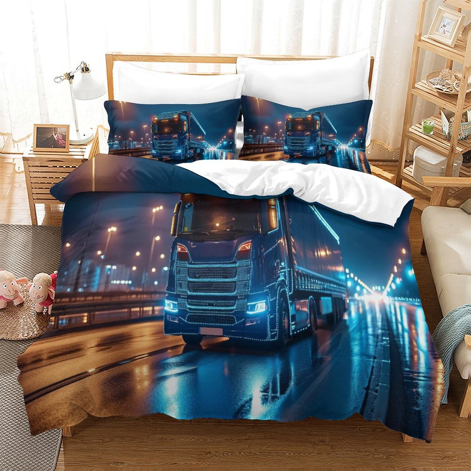 Linge de lit camion 3D résistant aux lavages housse de couette douce lit 1 personne