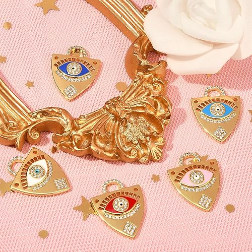 Miniatura 6 de LiQunSweet 5 piezas de latón con circonitas cúbicas esmaltadas de larga duración con dijes turcos para hacer joyas de amuleto, manualidades