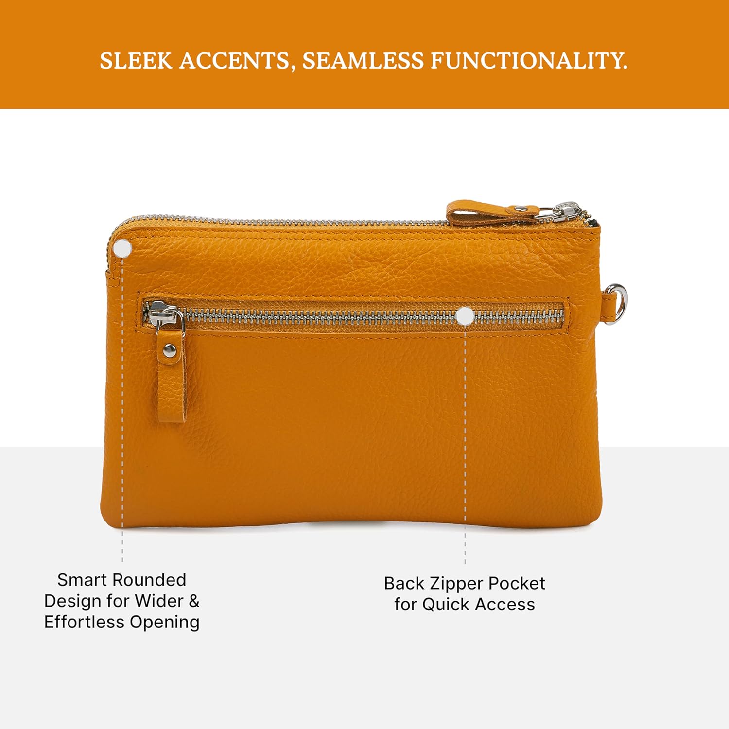 Wristlet Wallet for Women Real Leather Purse & Clutch for Mobile Keys Coins with Credit Card Slots in Gift Box (Mustard Nappa) - Image 6