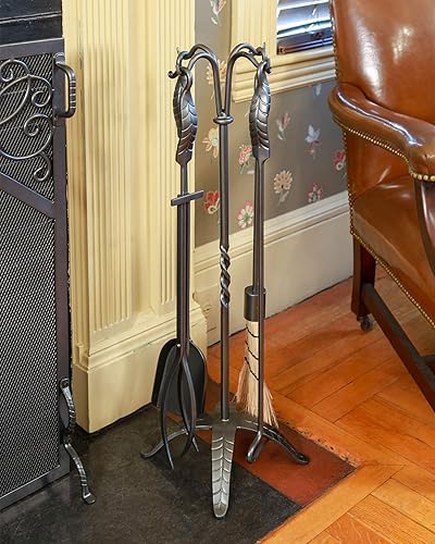 Miniatura 5 de Minuteman International Juego de herramientas para chimenea de hierro forjado de 5 piezas de hoja grande