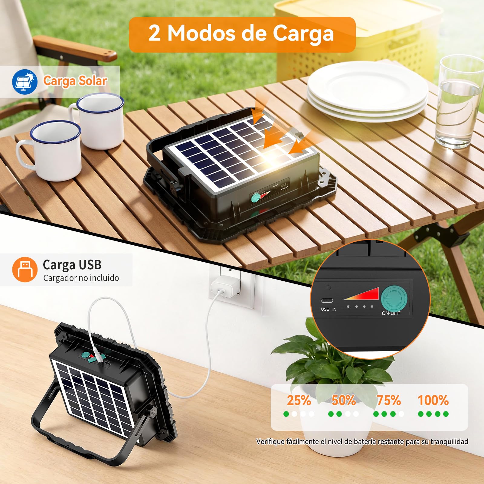 150W Foco LED Recargable Solar, 5 Modos Luz de Trabajo Portátil USB 16000 lm, Foco LED Bateria 16000 mAh, IP66 Impermeable foco solar portatil Magnética para Camping, Trabajo, Pesca, Emergencia
