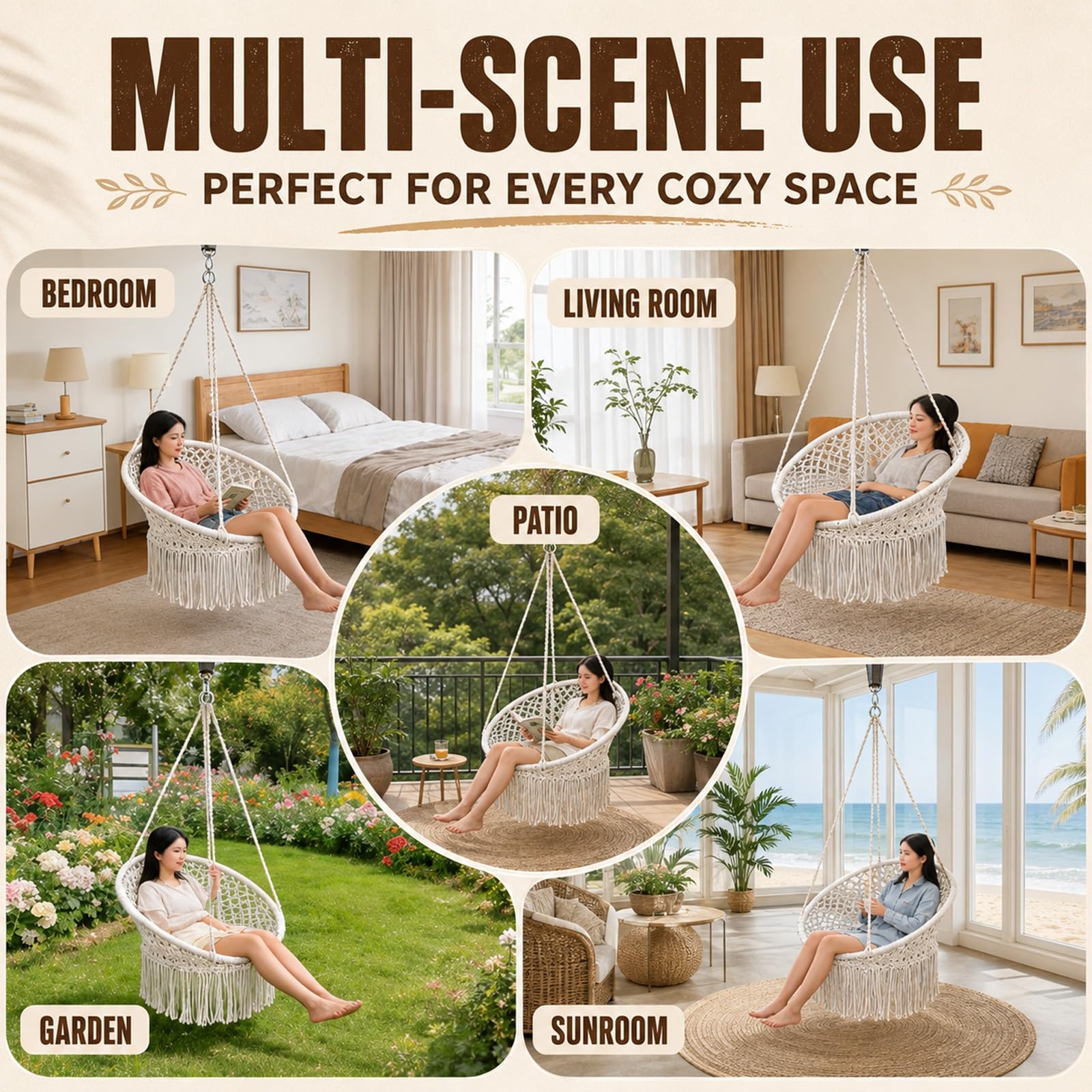 Fauteuil suspendu en macramé, chaise hamac intérieur extérieur terrasse