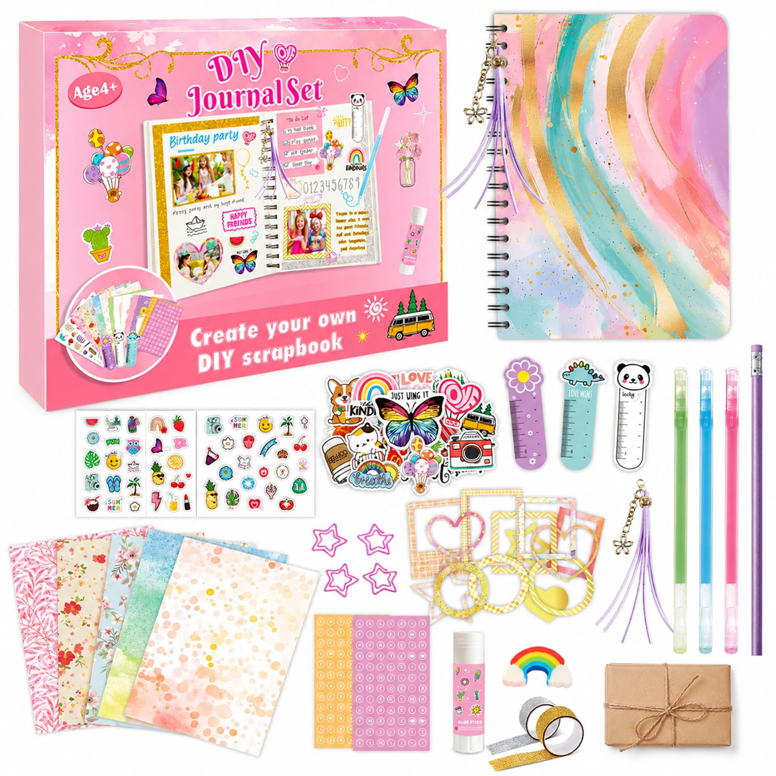 Cunegra DIY Journal Kit for Girls, Journaling Diary Gifts Journal Set for Tween & Teen Girls, Birthday Stationary Set Gifts for Ages 8 9 10 11 12 13Year Old, Scrapbook & Diary Art Crafts Supplies