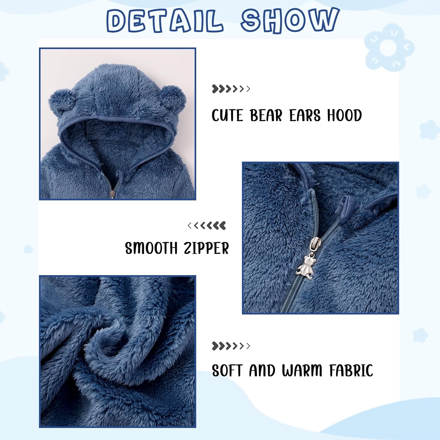 Baby Toddler Boys Girls Fleece Jacket with Hood Zip Up Cute Bear Coats for Infant Boys Girls Fuzzy Jacket with Ear 1-5T - Image 5